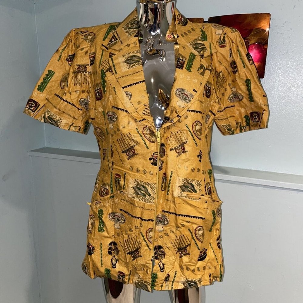 Yellow Patterned Short Sleeve Zip Top